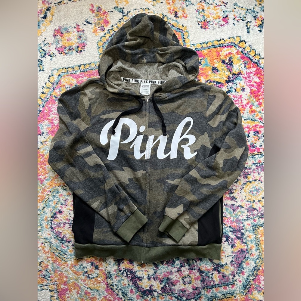 Large Victoria Secret Pink Camo zipper hoodie